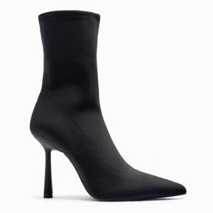 Zara Black Nylon Heeled Pointed Toe Ankle Boots Size 11